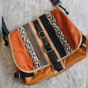 Nicole Lee Beaded Braided Orange Black Crossbody